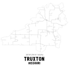 Fototapeta na wymiar Truxton Missouri. US street map with black and white lines.