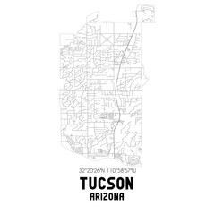 Tucson Arizona. US street map with black and white lines.