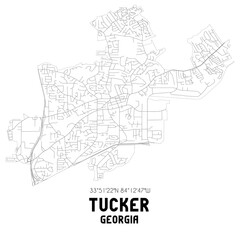 Tucker Georgia. US street map with black and white lines.