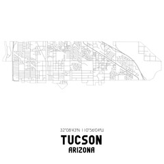 Tucson Arizona. US street map with black and white lines.