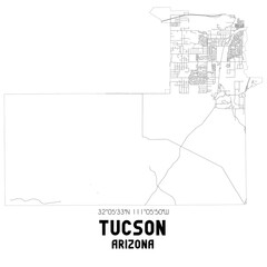 Tucson Arizona. US street map with black and white lines.