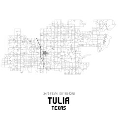 Tulia Texas. US street map with black and white lines.