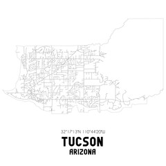 Tucson Arizona. US street map with black and white lines.