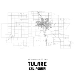 Tulare California. US street map with black and white lines.