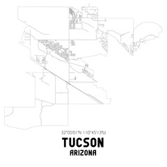 Tucson Arizona. US street map with black and white lines.