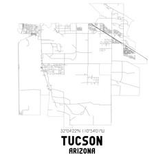 Tucson Arizona. US street map with black and white lines.