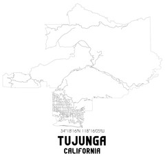 Tujunga California. US street map with black and white lines.