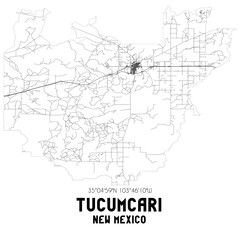 Tucumcari New Mexico. US street map with black and white lines.