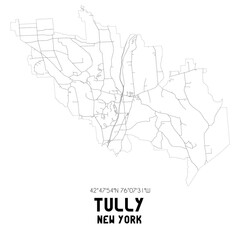 Tully New York. US street map with black and white lines.