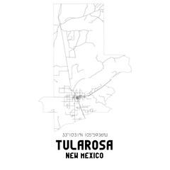 Tularosa New Mexico. US street map with black and white lines.