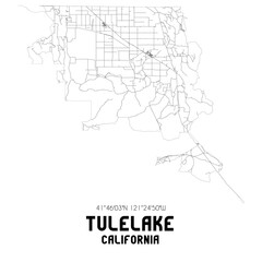 Tulelake California. US street map with black and white lines.
