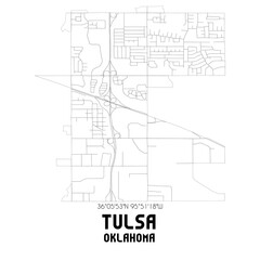 Tulsa Oklahoma. US street map with black and white lines.