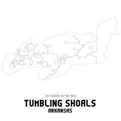 Tumbling Shoals Arkansas. US street map with black and white lines.