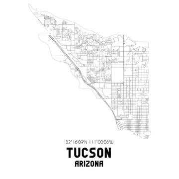 Tucson Arizona. US street map with black and white lines.