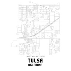 Tulsa Oklahoma. US street map with black and white lines.