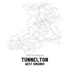 Tunnelton West Virginia. US street map with black and white lines.