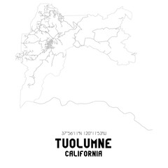 Tuolumne California. US street map with black and white lines.