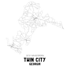 Twin City Georgia. US street map with black and white lines.