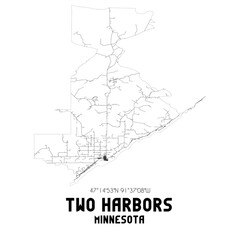 Two Harbors Minnesota. US street map with black and white lines.
