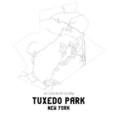 Tuxedo Park New York. US street map with black and white lines.