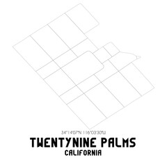 Twentynine Palms California. US street map with black and white lines.