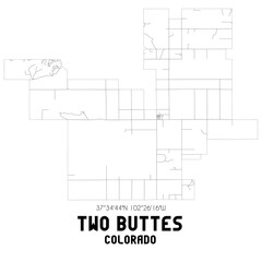 Two Buttes Colorado. US street map with black and white lines.