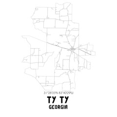Ty Ty Georgia. US street map with black and white lines.