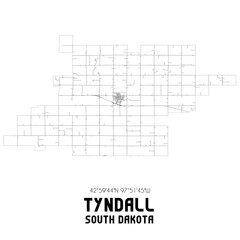 Tyndall South Dakota. US street map with black and white lines.