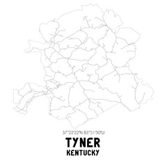 Tyner Kentucky. US street map with black and white lines.