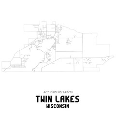Twin Lakes Wisconsin. US street map with black and white lines.