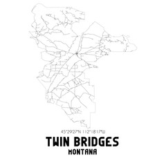 Twin Bridges Montana. US street map with black and white lines.