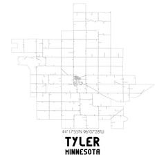 Tyler Minnesota. US street map with black and white lines.