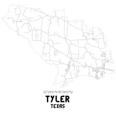 Tyler Texas. US street map with black and white lines.