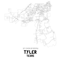 Tyler Texas. US street map with black and white lines.