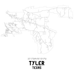 Tyler Texas. US street map with black and white lines.