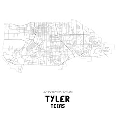 Tyler Texas. US street map with black and white lines.