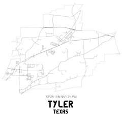 Obraz premium Tyler Texas. US street map with black and white lines.