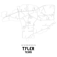 Tyler Texas. US street map with black and white lines.