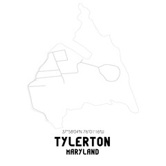 Tylerton Maryland. US street map with black and white lines.