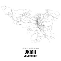 Ukiah California. US street map with black and white lines.