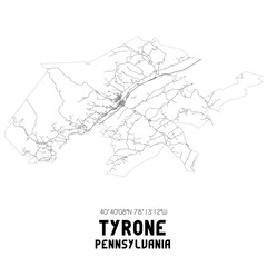 Tyrone Pennsylvania. US street map with black and white lines.