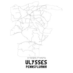 Ulysses Pennsylvania. US street map with black and white lines.
