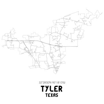 Tyler Texas. US street map with black and white lines.