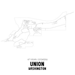 Union Washington. US street map with black and white lines.