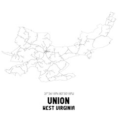 Union West Virginia. US street map with black and white lines.