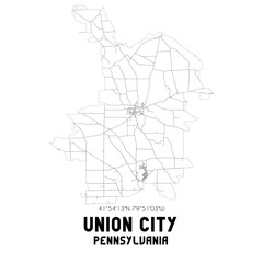 Union City Pennsylvania. US street map with black and white lines.