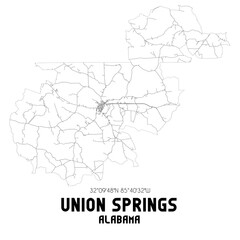 Union Springs Alabama. US street map with black and white lines.