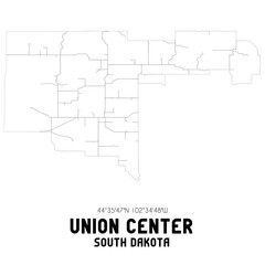 Union Center South Dakota. US street map with black and white lines.