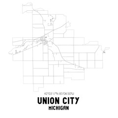 Union City Michigan. US street map with black and white lines.