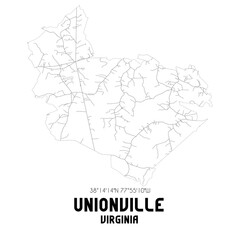 Unionville Virginia. US street map with black and white lines.